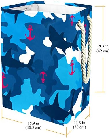 Cesto de lavanderia rosy âncora tubarão marinho azul camuflagem dobrável cesta de armazenamento de lavanderia com alças suportes