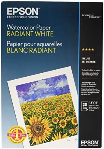 Radiante de papel em aquarela Epson, branco, 13 x 19 polegadas, 20 folhas