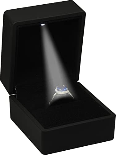 A caixa de anel preto liderada por joalheria para proposta, casamento, noivado, dia dos namorados, presente de jóias de luxo de Natal do pai da mãe com dimensão leve 2.36x2.56x1,97 polegadas, clássico