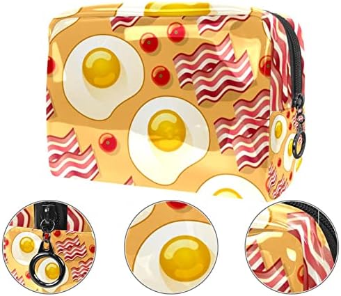 Tbouobt Makeup Bag Zipper Bolsa Travel Organizador cosmético para mulheres e meninas, ovos de bacon desenho animado