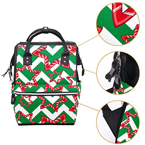 Candy Christmas Star Green Whute Zigzag fralis Sacos Backpack Mummy Mumm