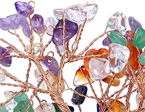 Pacote de praça superior - 2 itens: 7 cristais de chakra cálculos de cristal de árvore enrolados em cristais de pedra de pedra de