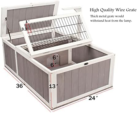 Habitat de casa de tartaruga de madeira de madeira pequeno gabinete de cabana interna/externa, cinza + acabamento branco)