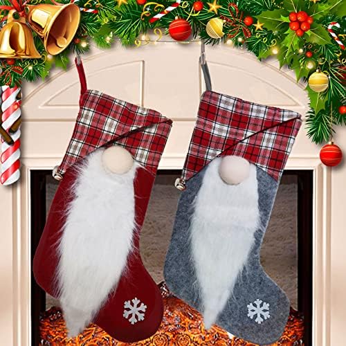 Amamdhga 2 pacote meias de natal personalizadas 11 polegadas de tamanho grande de malha de malha Presentes e decorações para festa