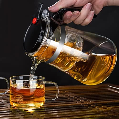 Paracity Glass Bule 34 oz, tempo de fabricação controlada com um botão Pressione para filtrar a sopa de chá, panela de chá com infusor de plástico removível, florescimento e fabricante de chá de folhas soltas, bobas borossilicados