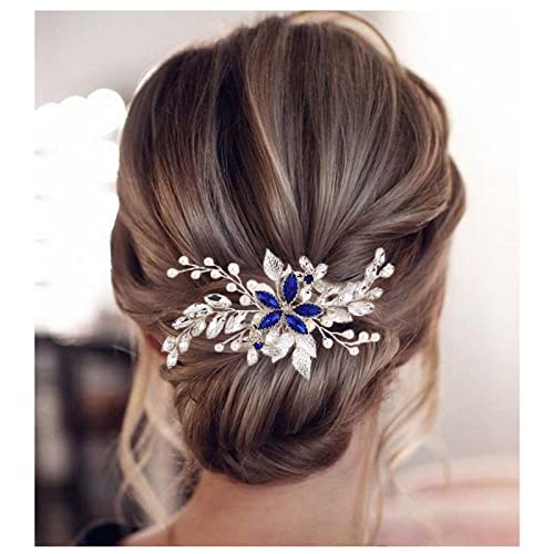 Acessórios para cabelos de casamento de Moodkey para noivas, cabelo de noiva pente azul strass strass pérola