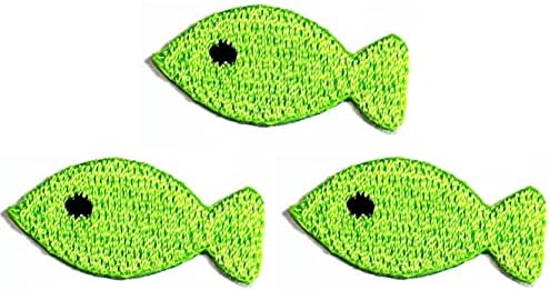 Kleenplus 3pcs. Mini peixe verde peixe de desenho animado fofo em remendos atividades de logotipo bordado vestuário jeans jaquetas