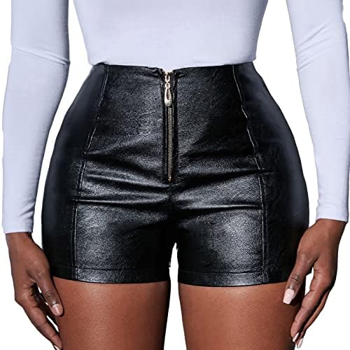 Calça short feminina calça quente pu de couro faux preto cintura média micro elástico curto curto shorts femininos tamanho 8