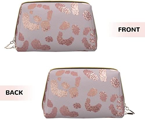 Saco de maquiagem de couro estético de Oakura com zíper, rosa de ouro rosa leopardo chita imprimida rosa viagens saco de cosméticos