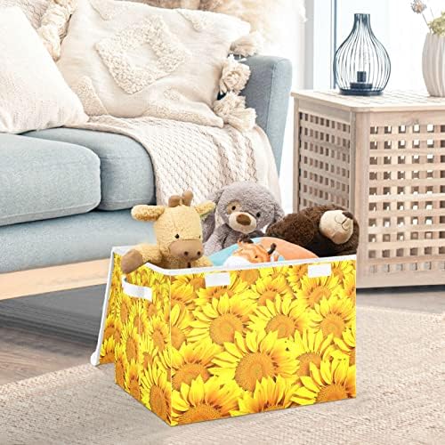 Innwgogo Sunflowers Bins de armazenamento com tampas para organizar cesto de armazenamento de callpsible decorativo com alças Oxford Ploth Storage Cube Box for Pets Toys