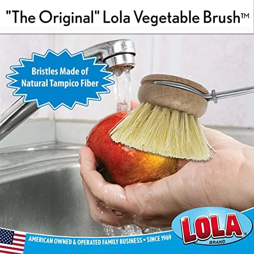 LOLA Produtos The Original Tampico Vegetable & Dish Brush | Cabeça pequena de 2 polegadas | Feito de madeira de bétula