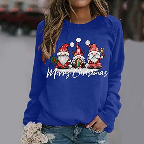 Camisas de Natal de Beuu para Mulheres Xmas Gnome Imprimir Pullover Sweothirts