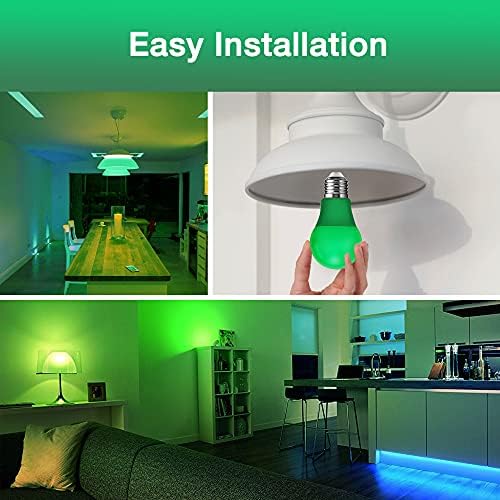 Lâmpada de LED verde, lâmpadas de colorido A19 equivalentes 60W, base E26, luzes LED verdes para varanda, decoração de festa,