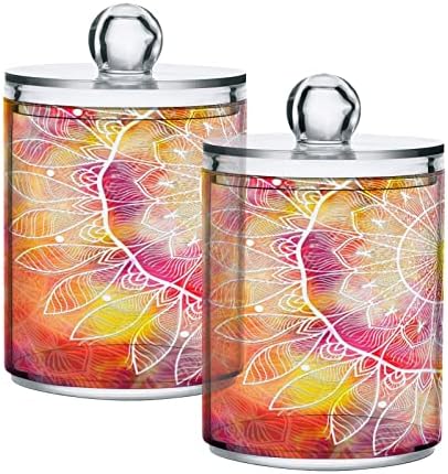 Alaza 2 Pack Qtip Dispenser Dispenser Art Painting Para caramelas organizadoras de banheiro geométricas da mandala