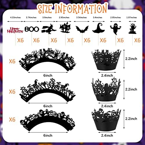 61 peças Halloween Cupcake Stand Stand, 3 Tower Stand Tower Stand Tower Round Tower com 48 Bruxa Ghost Cake Topper Picks