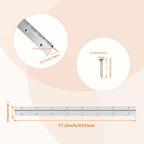 Escultora 2pcs 17 polegadas dobradiças de piano, 304 dobradiça contínua de aço inoxidável, 1,2 mm de espessura fixando