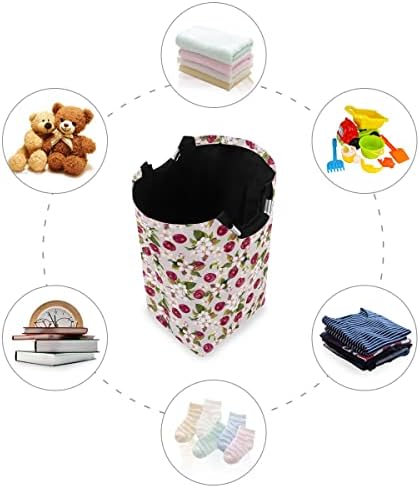Bolsa de lavanderia Mnsruu com alças, flores de cerejeira e frutas de cerejas cestas dobráveis ​​de lavanderia para decoração de