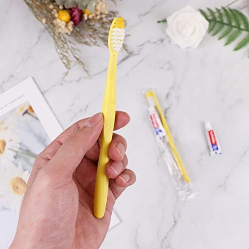 Escovas de dentes descartáveis ​​com creme dental, 300 pacote amarelo oco individualmente embrulhado Kit de escovas de viagem a