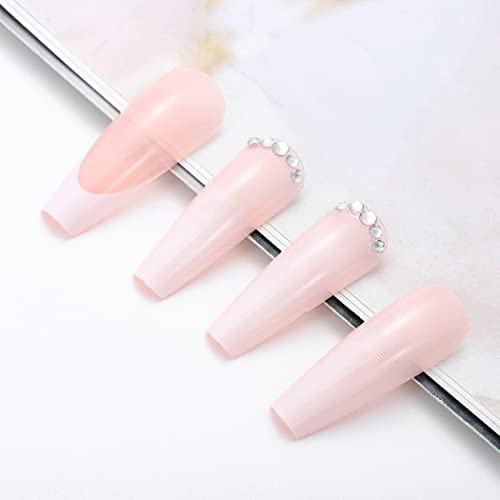 Unhas falsas francesas ursumy unhas longas em unhas de caixão brilhante unhas falsas pregos de acrílico rosa para mulheres e meninas