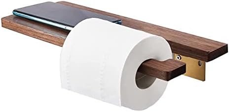 Porto de papel higiênico de sarihosy com prateleira de madeira maciça, suporte de parede de latão escovado Roll