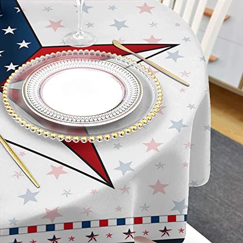 Toalha de mesa redonda 60 polegada de bandeira do dia Red Estrela patriótica azul na tampa de mesa à prova d'água branca