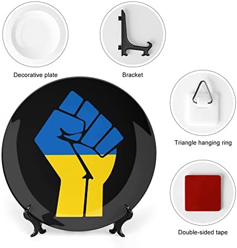 Bandeira da Ucrânia Resista a osso China Placas decorativas Round Placas de cerâmica Craft With Display Stand for