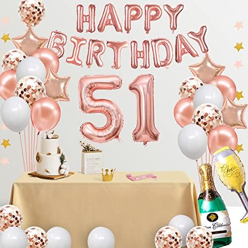FancyPartyShop 51st Birthday Decorações - Balão de Feliz Aniversário Gold Rose Gold com Balões de látex número 51 Balões,