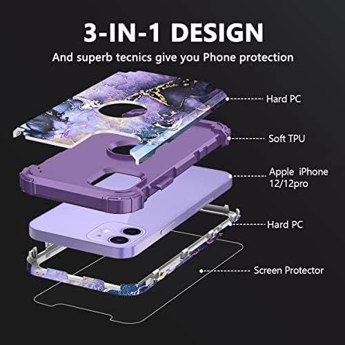 Rancase para iPhone 12 Caso, iPhone 12 Pro Case, [Protetor de tela de vidro de 2 temperado] Caixa de proteção à prova de