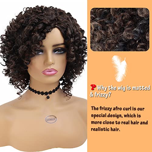 GNIMEGIL curta perucas afro curtas para mulheres negras com franja lateral fibra sintética afro kinky peruca cacheada