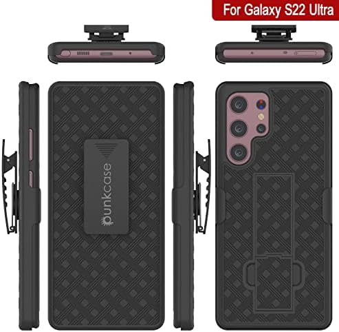 Punkcase Galaxy S22 Caixa de clipe de correia do holster Ultra com protetor de tela e kickstand embutido | Dual Camada Híbrida