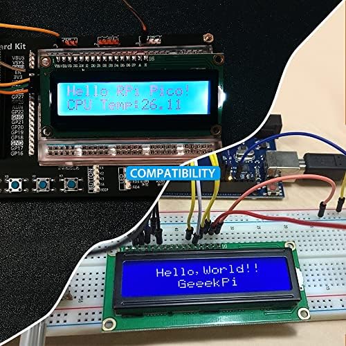 Geeekpi 2-Pack I2C 1602 Módulo de exibição LCD 16x2 Módulo LCD de luz de fundo azul serial de caractere para Raspberry Pi Arduino STM32 DIY Maker Project Nanopi BPI Tinker Board IoT IoT Internet of Things