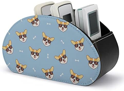 Face fofa de cachorro corgi com óculos de sol TV Remote Control Holder Storage Organizer com 5 compartimentos para desktop
