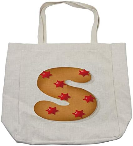 Bolsa de compras de alfabeto de Natal de Ambesonne, cartas de biscoito de gengibre com ornamento de estrela de cor quente,