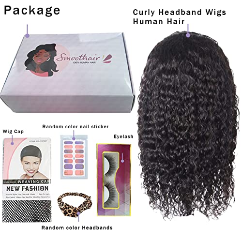 Peruca de cabeceira humana de faixa lisa perucas de faixa encaracolada para mulheres negras perucas de cabelo humano sem glue 14 polegadas Nenhuma perucas frontais de renda