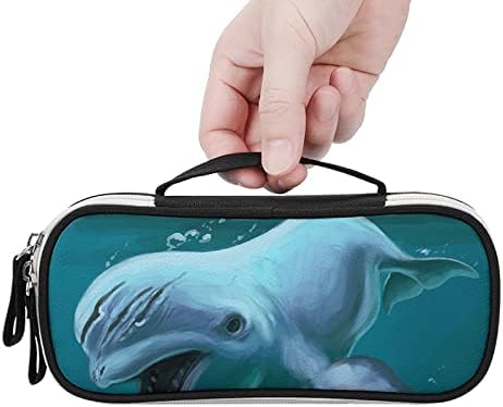 Beluga Whale Pen Pen Case Bag portátil com Zip Travel Makeup Bag Organizadores de papelaria para o escritório em casa