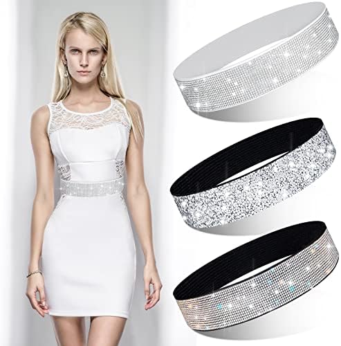 3 peças cinturões de strass feminino cinto de bling cinturões brilhantes cinturões elásticos cinturões para casamento