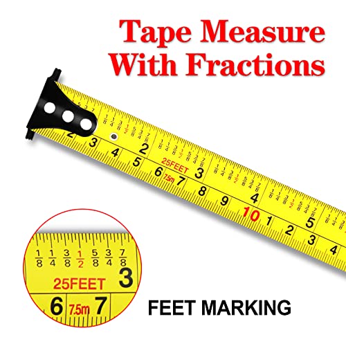 Medida de fita métrica de WiseUp 16 pés com frações 1/16, Fácil de ler, fita de medição de gancho magnético com clipe