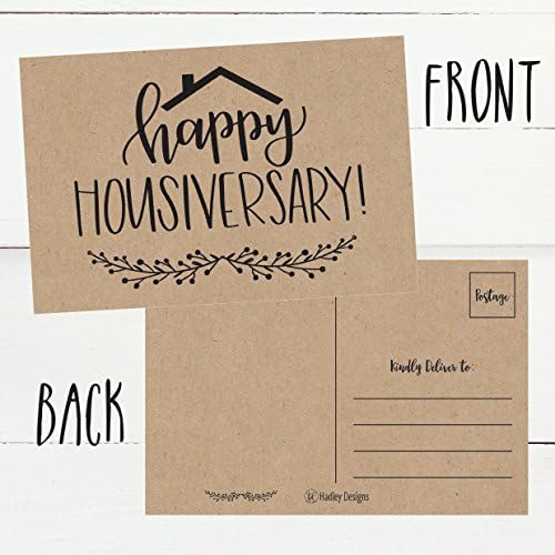 25 Kraft Happy Home Anniversary Cartões de imóveis, cartões postais em branco da casa, notas de agradecimento a