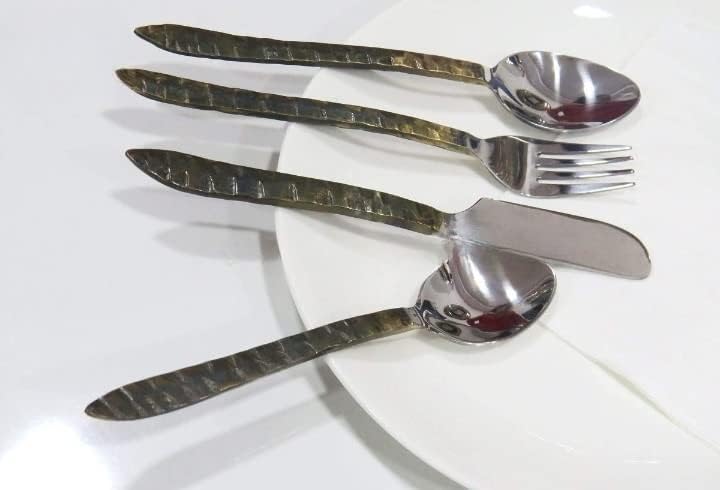 Conjunto de talheres de aço inoxidável, conjunto de talheres rústico, inclua utensílios de faca de colher de garfo para