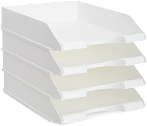 4 Pacote bandejas de papel empilhável branco para documentos de carta, organizadores de arquivos de mesa para material de escritório,