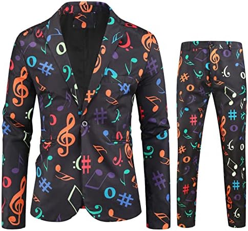 Beuu 2 peças Blazer Suits Sets para homens, Slim Fit Graphic Print One Button Tuxedo calças
