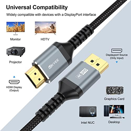 Ukyee 4k DisplayPort para cabo HDMI 6 pés 2-Pack, porta de exibição DP DP para HDMI CAB 6 pés 3840 x 2160p macho para
