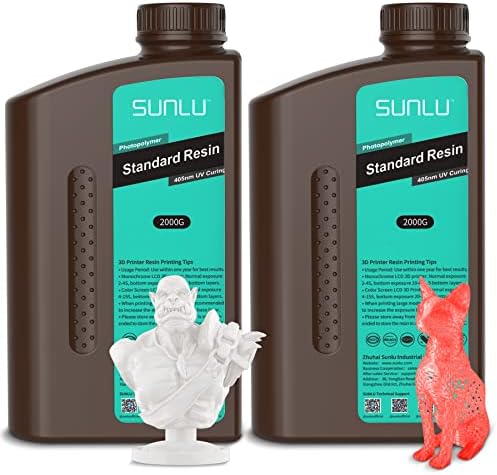Sunlu 3D Impressora Resina 2kg Branco e Sunlu 3D Resina de Impressora 2kg Clear Red, 2000g Photopolymer padrão 405nm RESINA DE CURO