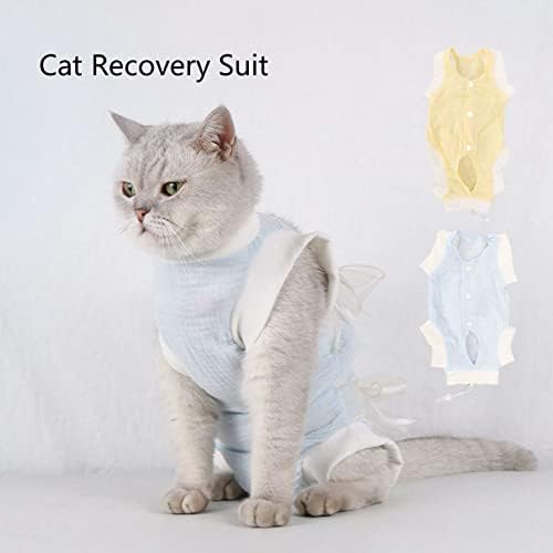 Traje de recuperação de gatos shanrya, traje de recuperação de gato traje de traje confortável design de botão, evite lamber