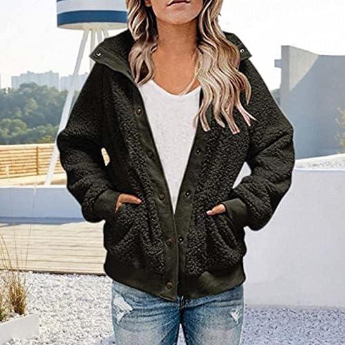 Tunuskat feminino plus size jaqueta de lã de winter moda lapela snaps quente casaco de cordeiro quente bolsos de zíper sólido
