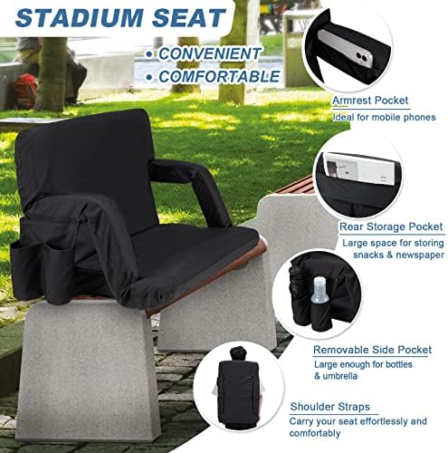 AvaCahom Dobring Stadium Seats-21/25 polegadas de largura Bleacher Asseds Cadeiras com suporte para trás e apoio de braço