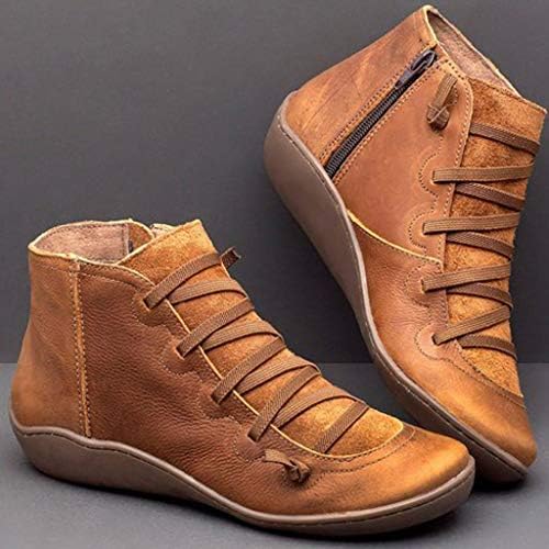 Botas de cowboy de Aodong para mulheres redondo de pé de dedo da caça de cowgirl botas vintage de laço de tornozelas de trabalho