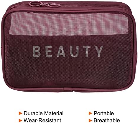 Patikil 8.7 x5.5 x2.4 malha de malha, bolsa de malha de malha de malha de malha de pacote portátil para acessórios para viagens em casa, vermelho escuro