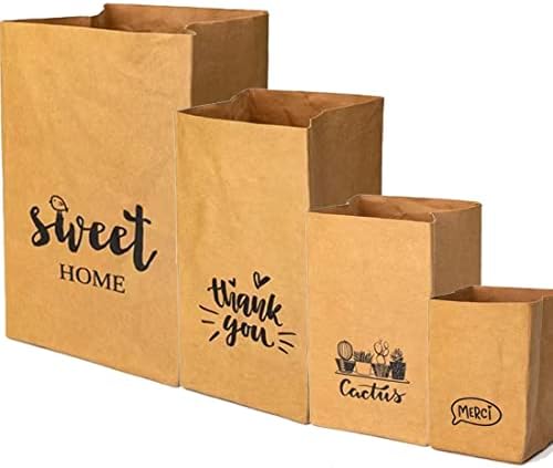 4 pacotes Kraft Sacos de papel em 4 tamanhos laváveis ​​reutilizáveis ​​Durável Reciclável e degradável Sacos de