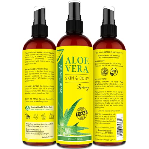 Spray de aloe vera orgânico para corpo e cabelo - da planta de aloe recém -cortada - extra forte - fácil de aplicar - sem espessantes, por isso absorve rapidamente sem resíduos pegajosos - feitos nos EUA